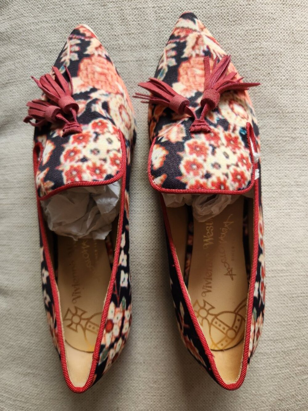 NWOT Vivienne Westwood Deep Navy & Pink Floral Pointed Flats - Sz 36